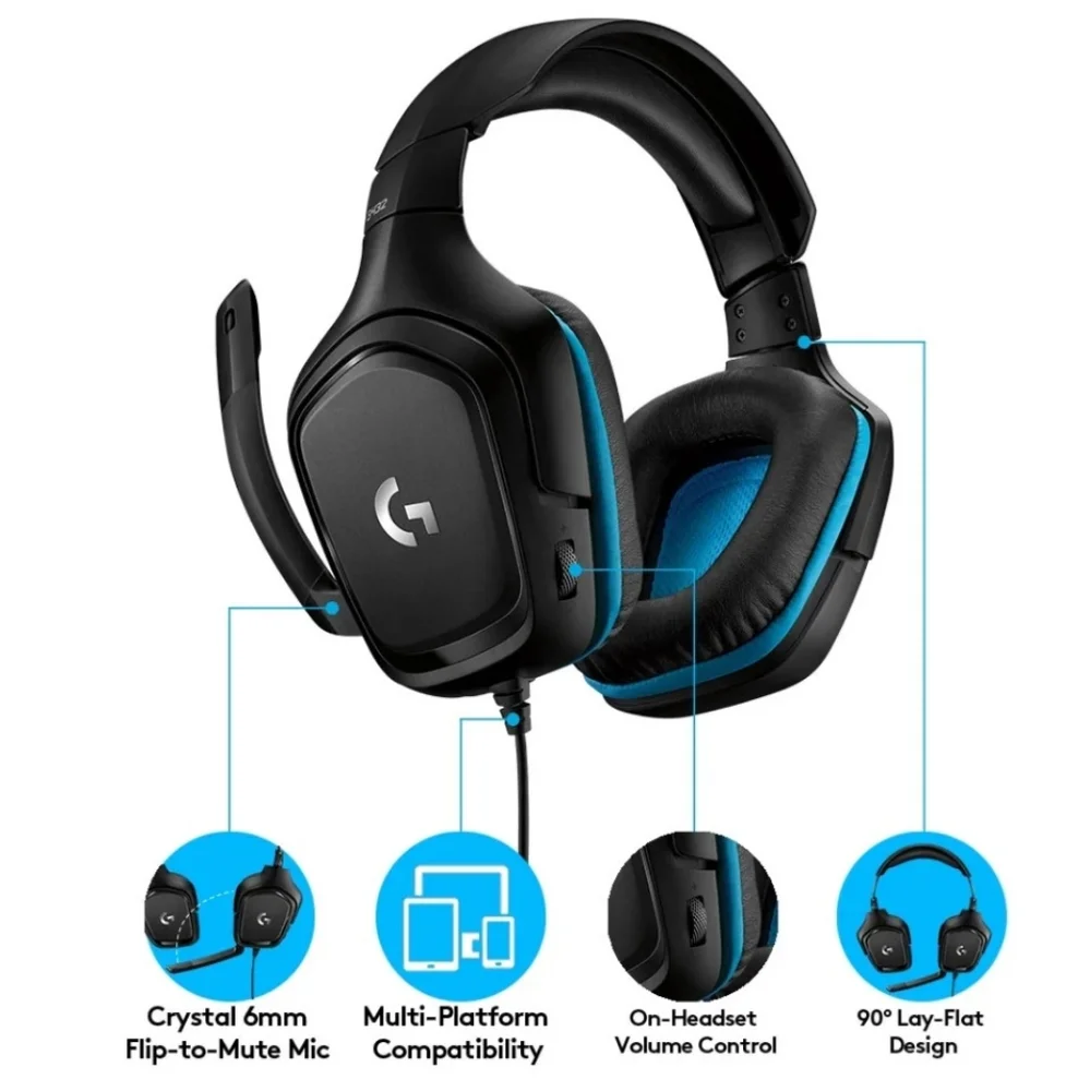 Logitech G432 Wired Gaming Headset, 7.1 Surround Sound, DTS Headphone W/O Box